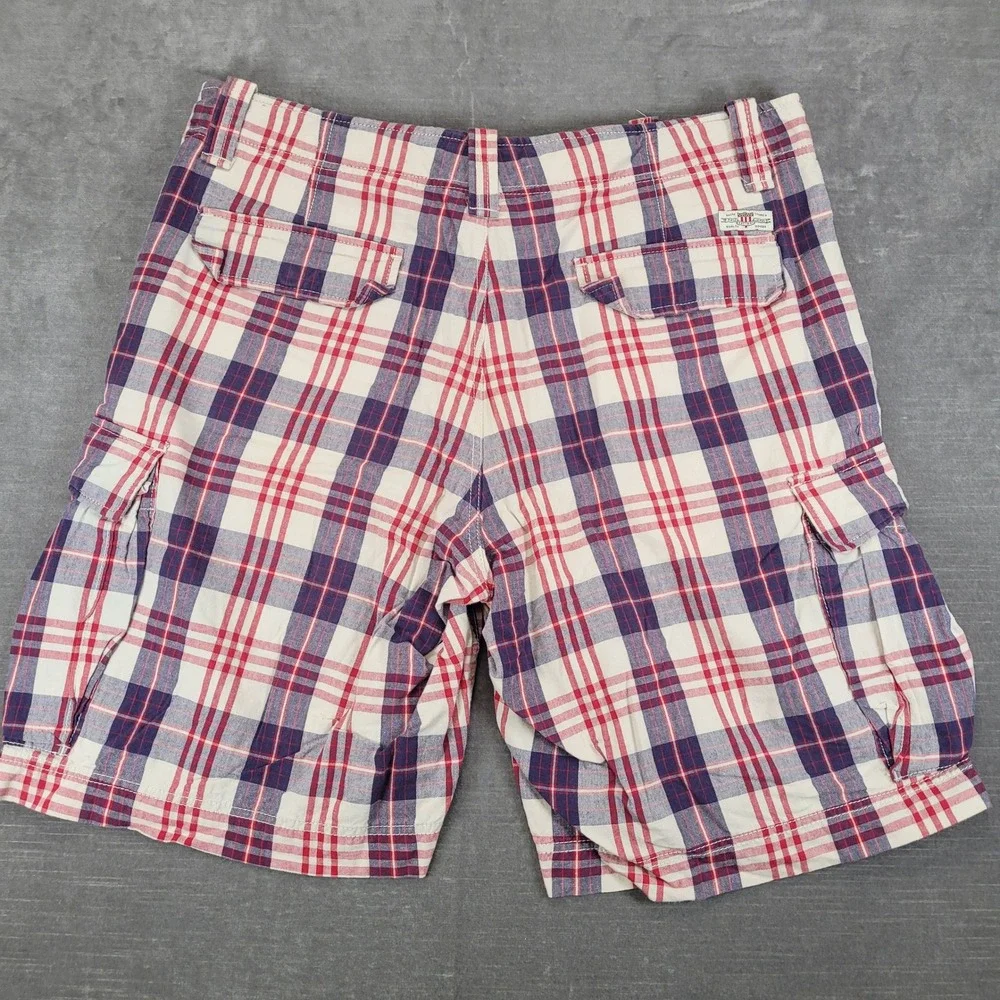 Polo Jeans Co Ralph Lauren Y2K Mens 36 Plaid Cargo Shorts Red Blue White Cotton‎